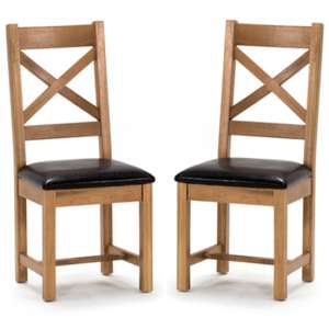 Romero Cross Back Natural Wooden Dining Chairs In Pair