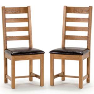 Romero Ladder Back Natural Wooden Dining Chairs In Pair