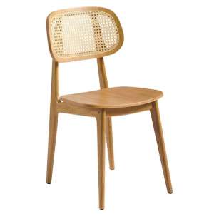 Romney Natural Rattan Back Wooden Dining Chair In Natural Oak