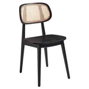 Romney Natural Rattan Back Wooden Dining Chair In Satin Black