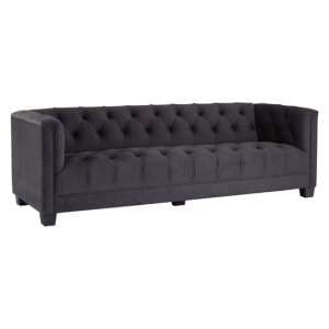Ronan Upholstered Velvet 3 Seater Sofa In Dark Grey - UK