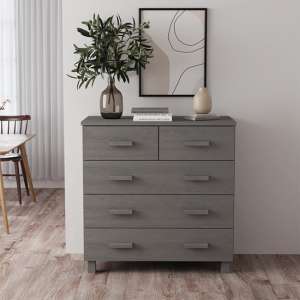 Ronen Pine Wood Chest Of 5 Drawers In Light Grey - UK