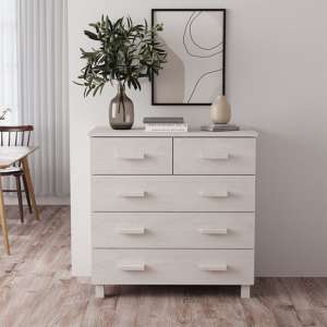 Ronen Pine Wood Chest Of 5 Drawers In White - UK
