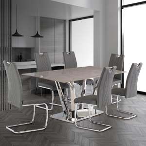 Rori 180cm Carlos Grey Marble Dining Table 6 Gerbit Grey Chairs - UK