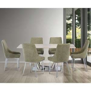 Rori 180cm Kass Gold Marble Dining Table 6 Reece Olive Chairs - UK