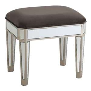 Rose Mirrored Dressing Stool With Fabric Seat In Silver