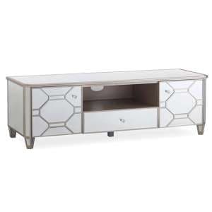 Rose Mirrored TV Stand With 2 Doors And 1 Drawer In Silver