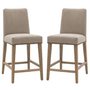 Roselle Cement Grey Fabric Bar Chairs With Oak Legs In Pair - UK