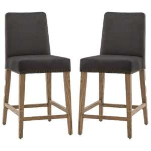 Roselle Mouse Velvet Bar Chairs With Oak Legs In Pair - UK