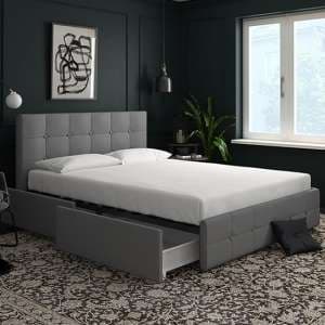 Rosen Linen Fabric King Size Bed With Drawers In Grey - UK