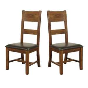 Ross Ladderback Faux Leather Dining Chair In Acacia In A Pair