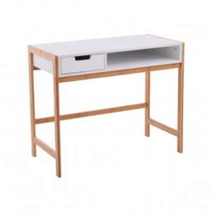 Rosta Wooden Computer Desk In White And Natural - UK