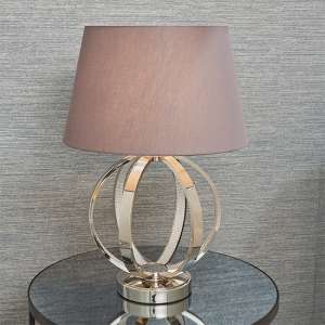 Rouen Charcoal Cotton Shade Table Lamp With Bright Nickel Base - UK