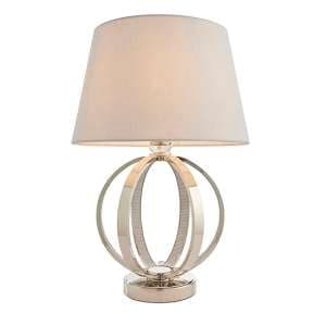 Rouen Grey Cotton Shade Table Lamp With Bright Nickel Base - UK