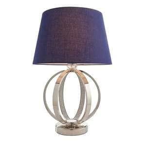 Rouen Navy Cotton Shade Table Lamp With Bright Nickel Base - UK