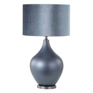 Rovigo Blue Velvet Shade Table Lamp With Matte Blue Glass Base - UK