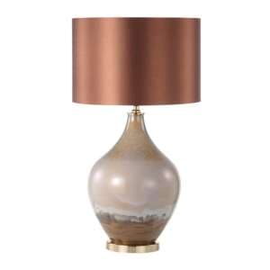 Rovigo Dark Brown Silk Shade Table Lamp With Brown Glass Base - UK