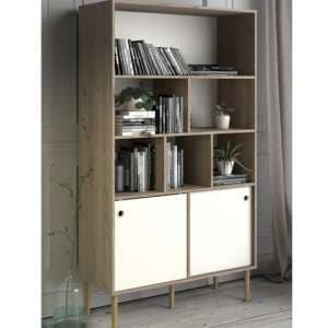 Roxo Wooden 2 Sliding Doors Bookcase In Oak And White - UK