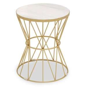Mekbuda Round White Marble Top Side Table With Gold Frame - UK