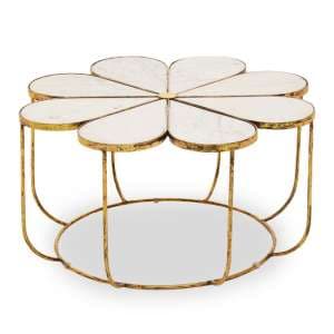 Mekbuda Petal White Marble Top Coffee Table With Gold Frame - UK