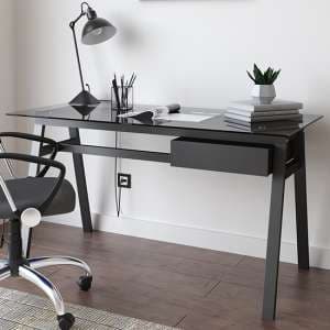 Rubery Grey Glass Top Computer Desk With Grey Frame - UK