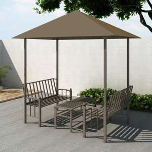 Ruby Garden Pavilion With 1 Table And 2 Benches In Taupe