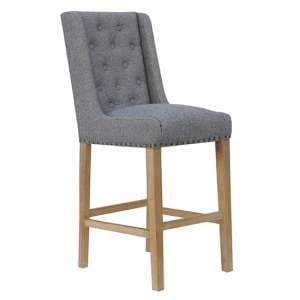 Rugeley Fabric Button Back Bar Stool In Light Grey With Studs - UK