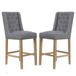Rugeley Light Grey Fabric Button Back Bar Stools In Pair - UK