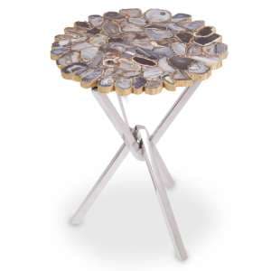 Mekbuda Round Natural Agate Stone Side Table With Angular Legs - UK