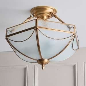 Russell 3 Lights Semi Flush Ceiling Light In Antique Brass - UK