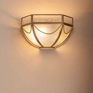 Russell Frosted Glass Wall Light In Antique Brass - UK