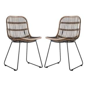 Ruston Brown Rattan Wood Dining Chairs In Pair