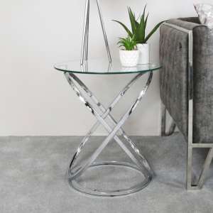 Ruston Clear Glass End Table With Shiny Chrome Metal Base