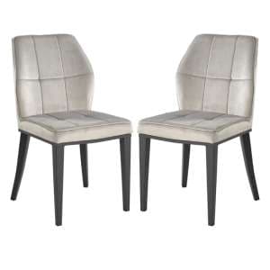 Romano Grey Velvet Dining Chairs With Matt Black Legs In Pair