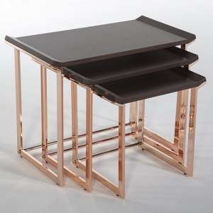 Ryan Matt Grey Top Nest Of 3 Tables With Rose Gold Metal Frame - UK