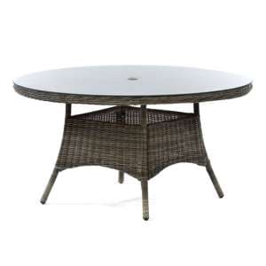 Ryker Rattan Dining Table Large Round In Brown With Glass Top - UK