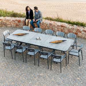 Rykon Extending Grey Glass Dining Table With 12 Armchairs