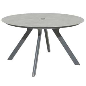 Rykon Outdoor Round Glass Dining Table In Grey Ceramic Effect - UK