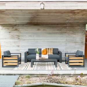 Saar Fabric Lounge Set In Mystic Grey With Carbon Black Frame - UK