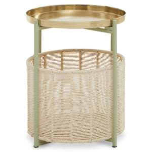 Sabina Round Metal Side Table In Green And Gold - UK