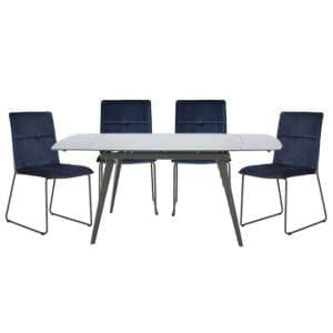 Sabine Cappuccino Extending Dining Table 4 Sorani Blue Chairs - UK