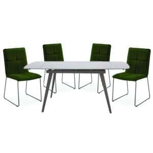 Sabine Cappuccino Extending Dining Table 4 Sorani Green Chairs - UK