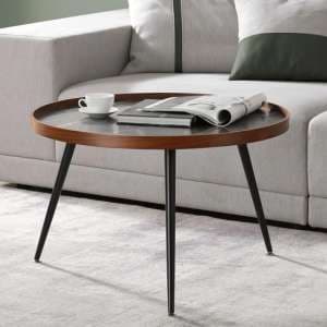 Sabri Wooden Coffee Table Round In Black Marble Effect - UK