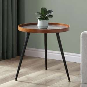 Sabri Wooden Lamp Table Round In Black Marble Effect - UK
