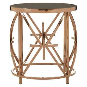 Saclateni Round Black Glass Top Side Table With Rose Gold Frame - UK