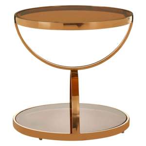 Saclateni Round Brown Glass Side Table With Rose Gold Frame - UK