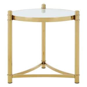 Saclateni Round White Glass Top Side Table With Gold Frame - UK