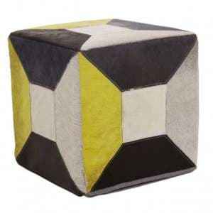 Safire Leather Abstract Pouffe In Multicolored