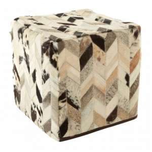Safire Leather Patchwork Pouffe In Black And White