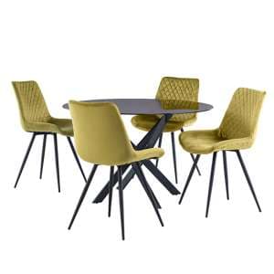 Saga Black Glass Dining Table With 4 Maija Olive Chairs - UK